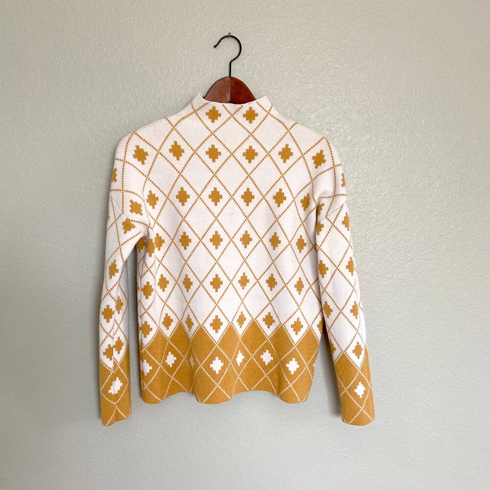 Rachel Zoe Funnel Mock Neck Mustard And Cream Argyle Sweater
